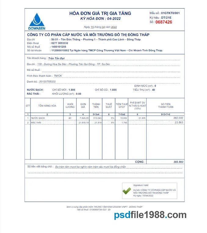 Vietnam Dowasen Utility Bill
